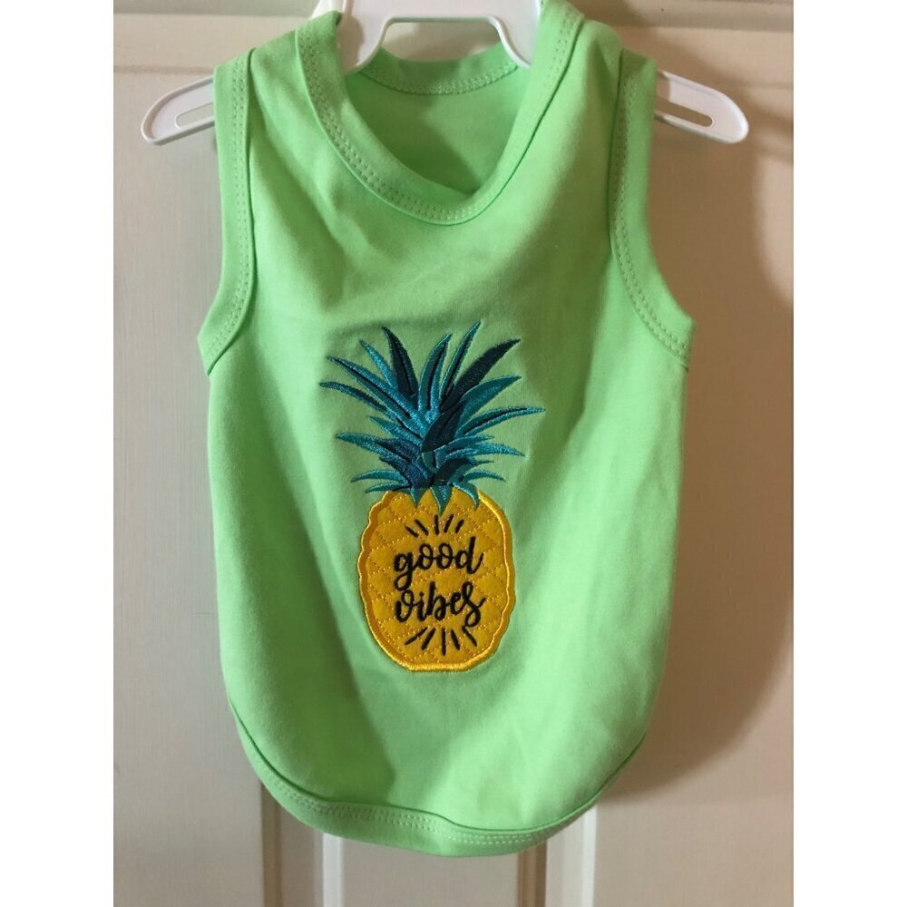 Dog Apparel Sleeveless Tee Green Pineapple Good Vibes Size L - Picture 2 of 6